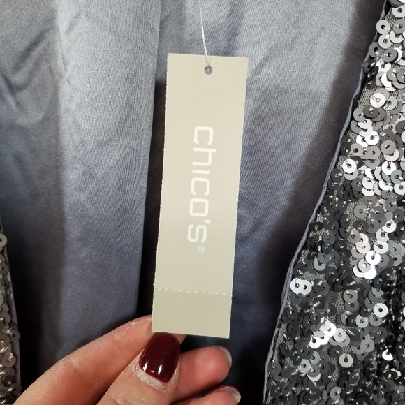 NEW!! Chico's Travelers Gray Sequin Women's Sz. 16/18 Open Front Blazer - Picture 7 of 7